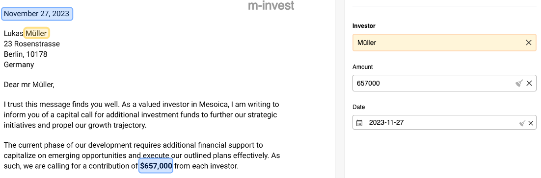 Automaticall extract data from letters